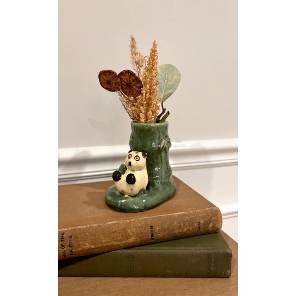 Vintage 70s/80s Ceramic Panda Bamboo Bud Vase Planter